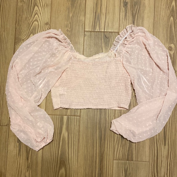 SHEIN Swiss Dot Lettuce Trim Crop Milkmaid Blouse - Picture 1 of 3